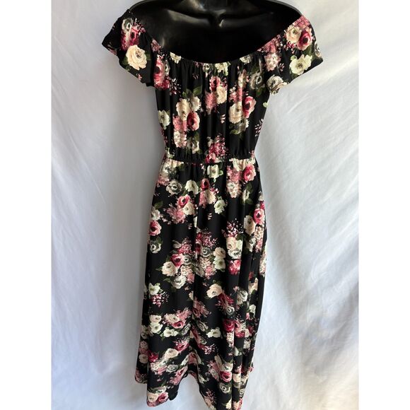 Mind Code Black Floral Off Shoulder Maxi Dress Sze S Romper Summer Date Romantic - Picture 5 of 13